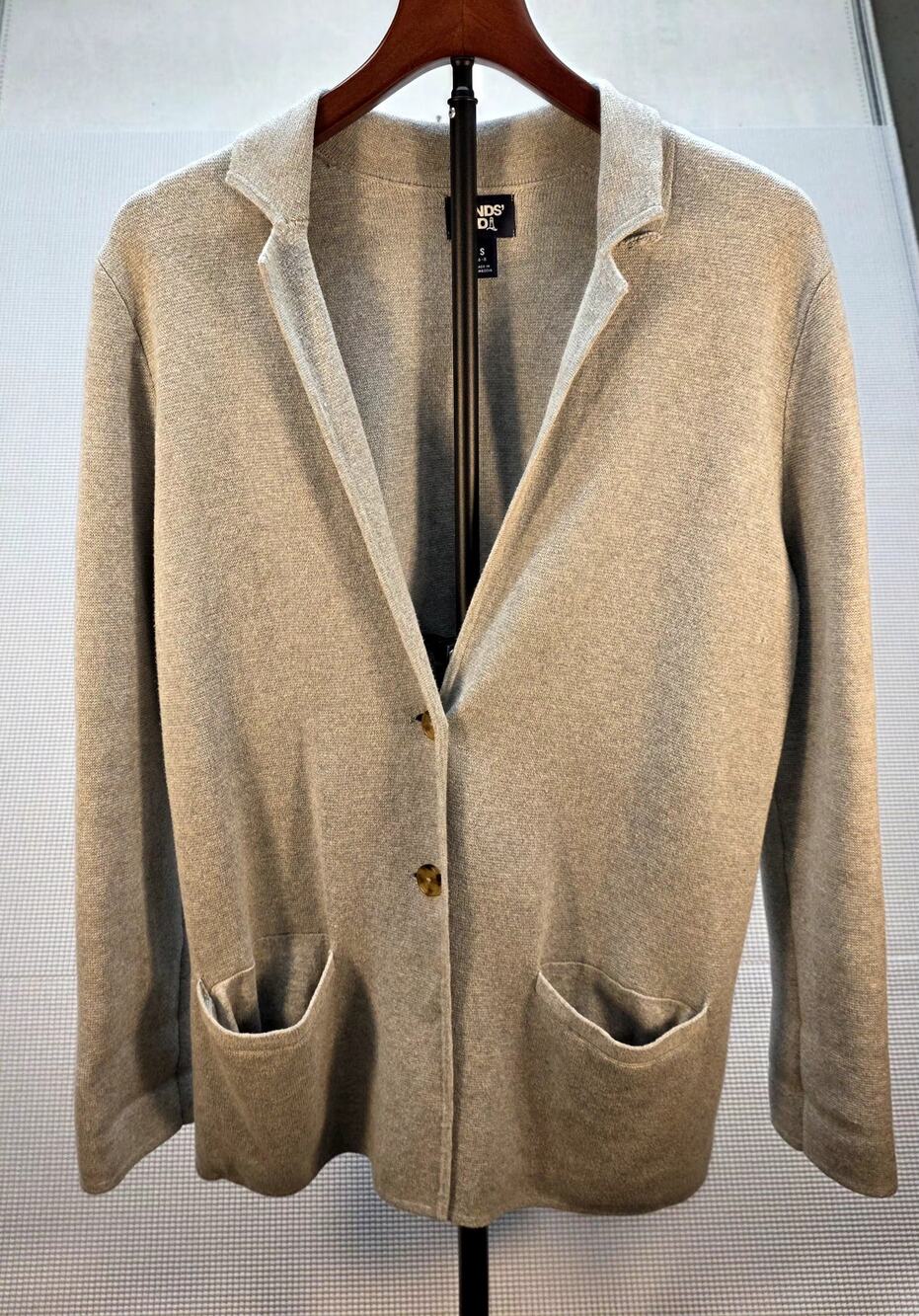 Lands' End Women's Knit Blazer Sweater Small 6-8 Gray Heather Fine Gauge Cotton